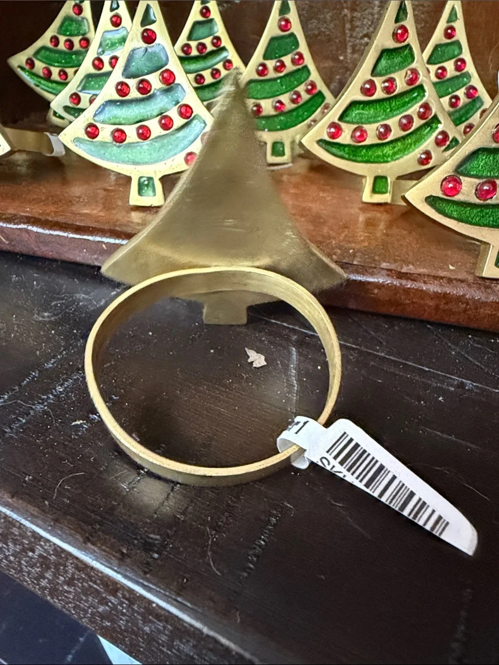 Vintage Holiday Green & Red Brass Enamel Christmas Tree Pier 1 Napkin Holders 12